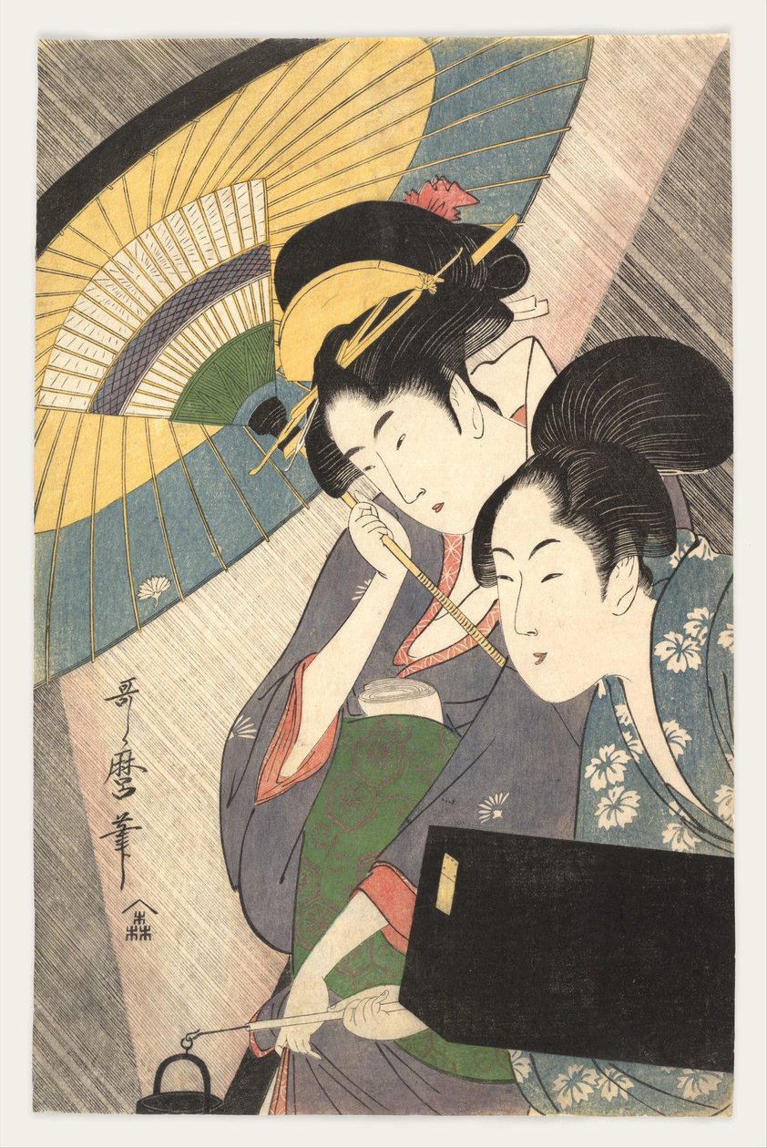 Dos Mujeres Bajo un Paraguas, 1790s de Kitagawa Utamaro