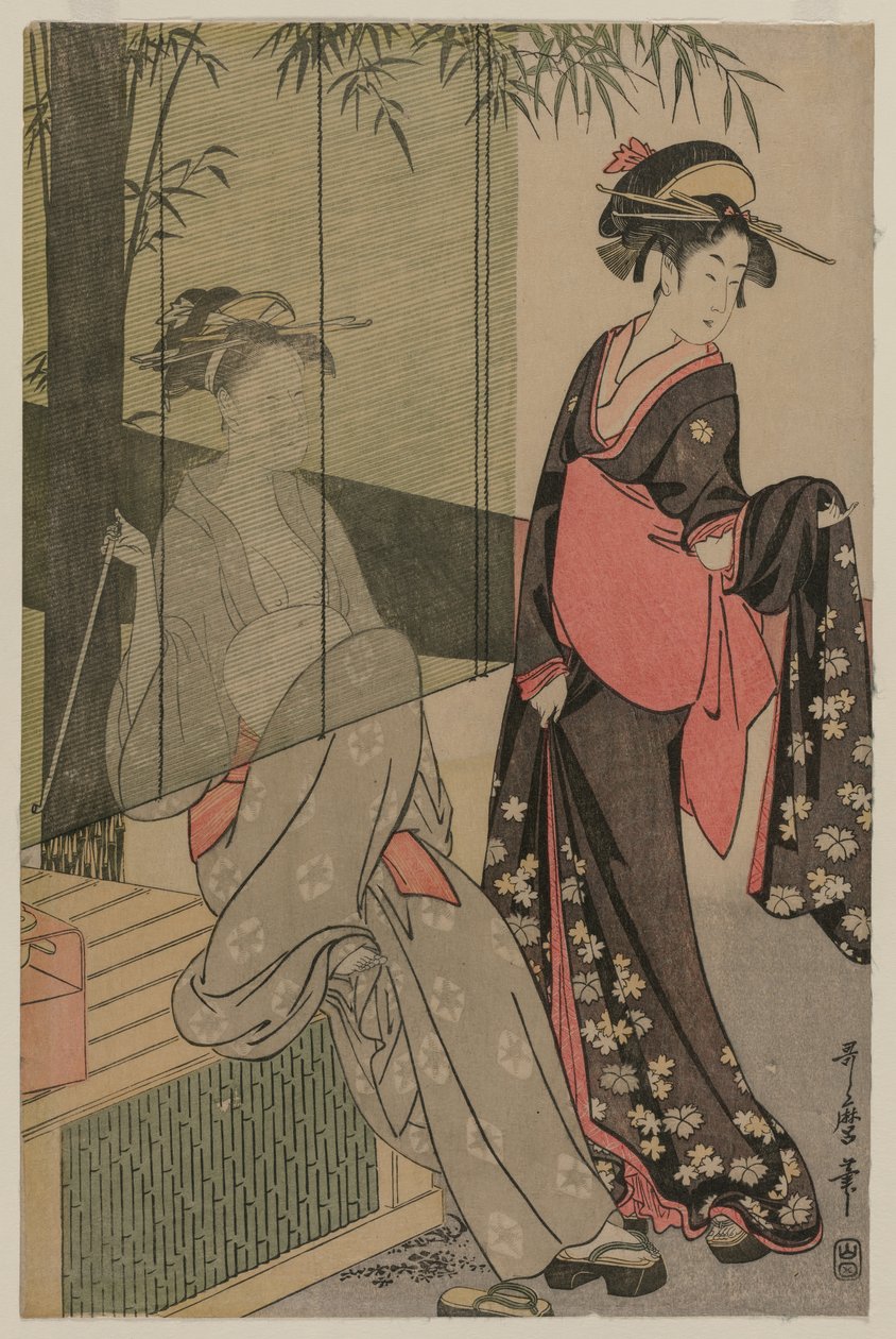 Dos mujeres junto a una persiana de bambú, c. 1797 o 1798 de Kitagawa Utamaro