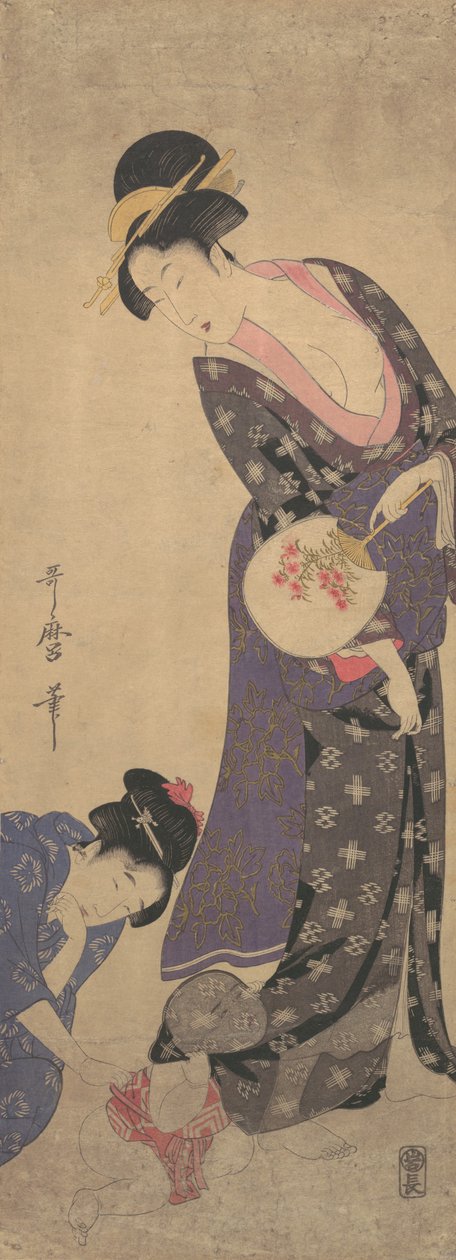 Dos mujeres con un bebé que juega en el suelo, ca. 1793 de Kitagawa Utamaro