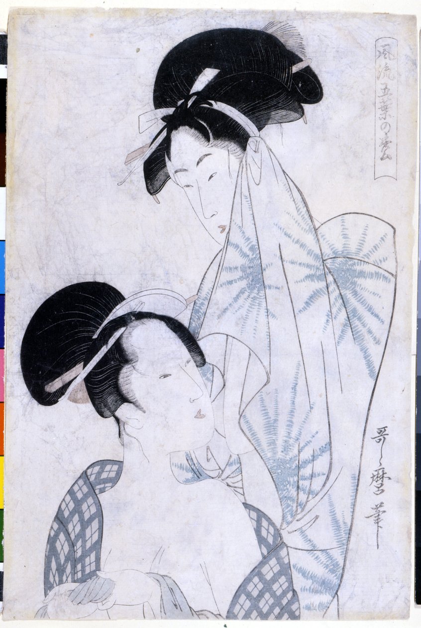 Dos mujeres saliendo del baño. 1800. Obra de Utamaro KITAGAWA (1753-1806). de Kitagawa Utamaro