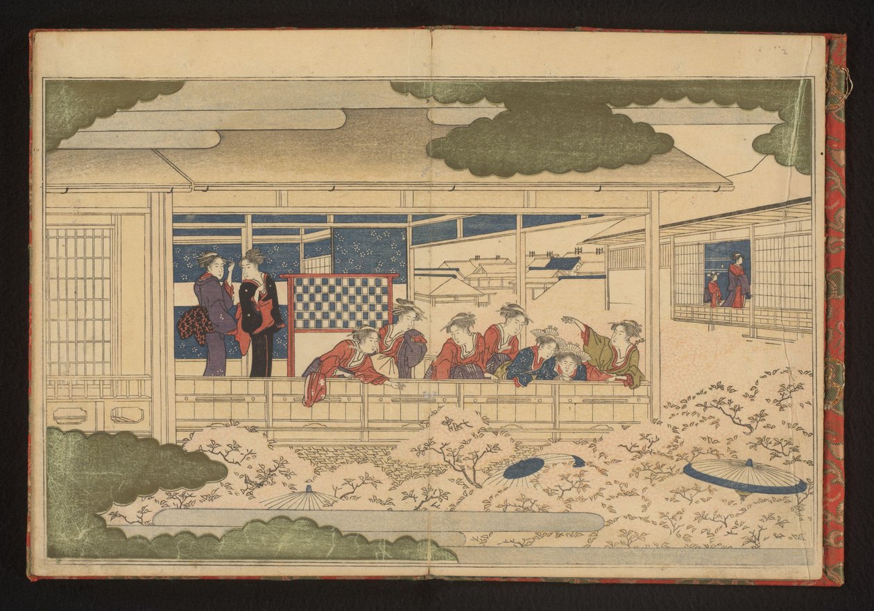 Viendo el desfile por la calle principal, Nakanochô, en el barrio del placer de Yoshiwara de Kitagawa Utamaro