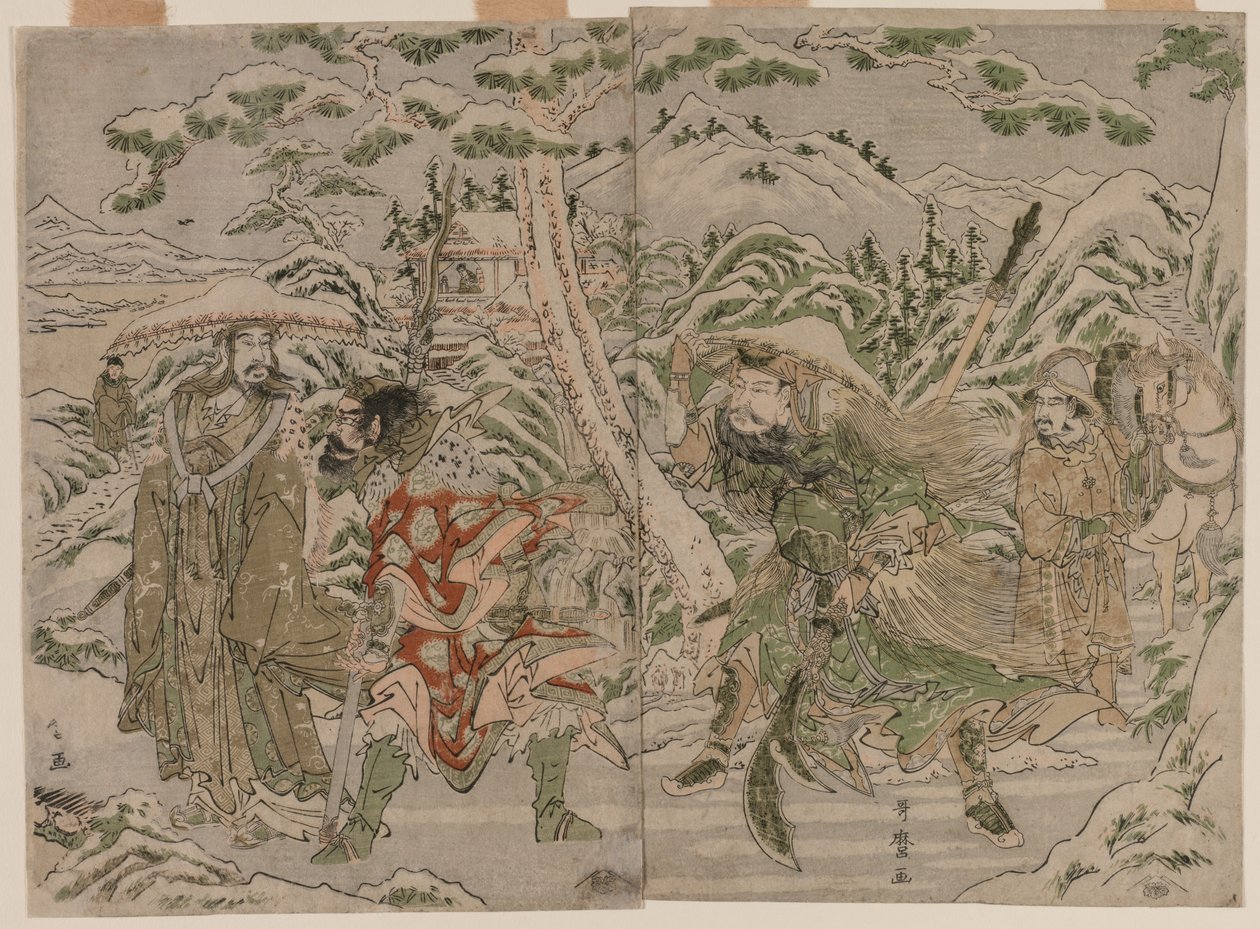 Escena de invierno del Romance de los Tres Reinos de Kitagawa Utamaro