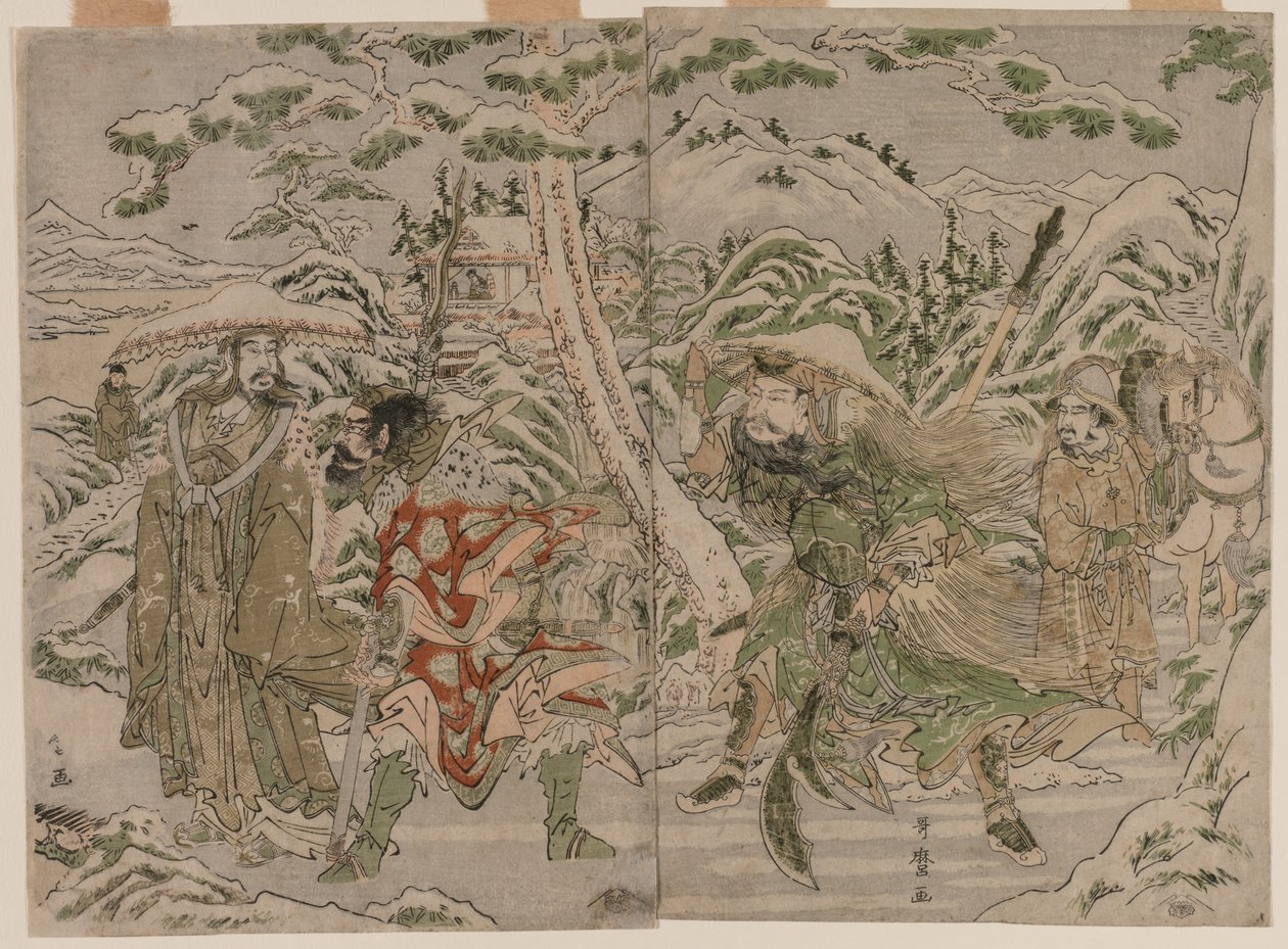 Escena de invierno del Romance de los Tres Reinos, c. 1790 de Kitagawa Utamaro