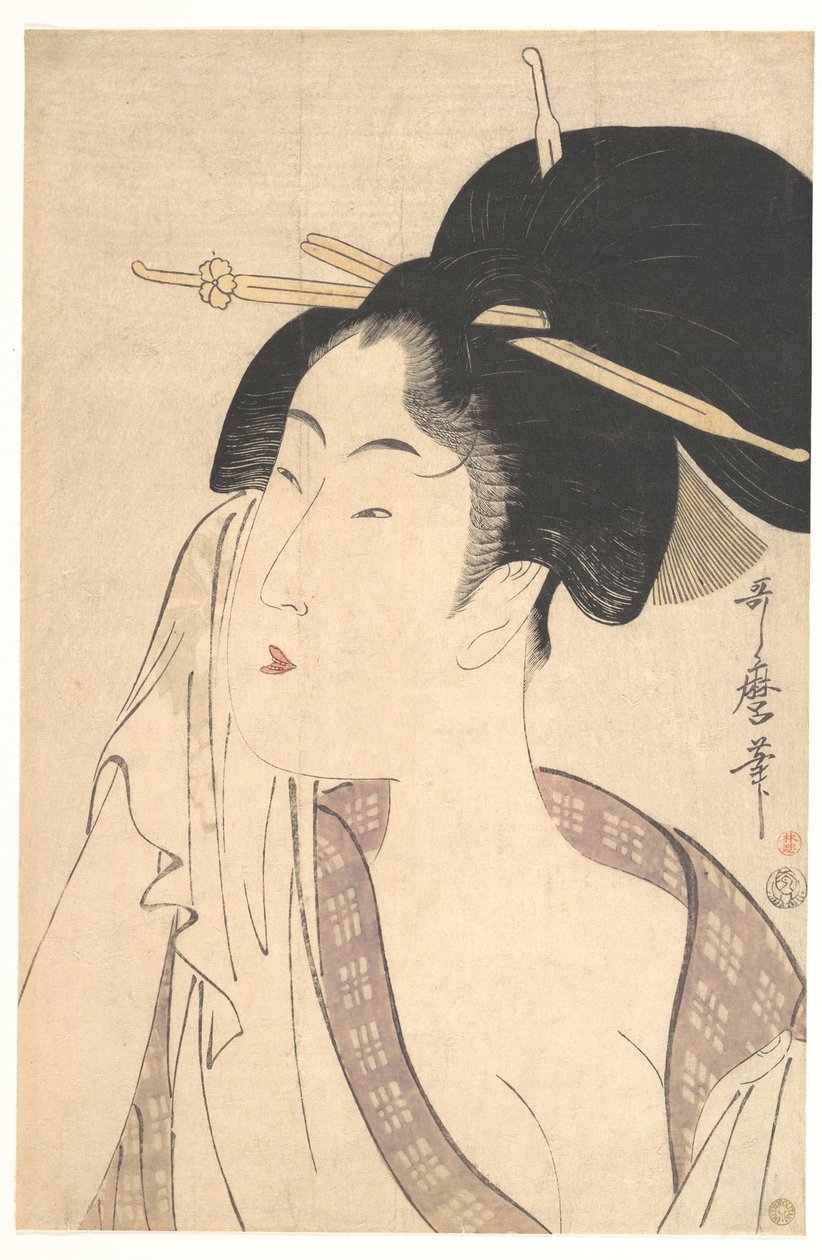 Mujer descansando después del baño de Kitagawa Utamaro