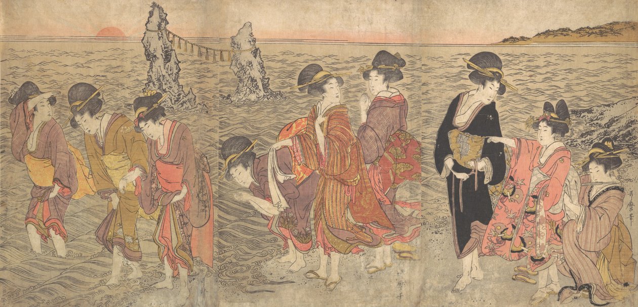 Mujeres adorando al sol naciente entre las rocas gemelas en Ise, finales del siglo XVIII-principios del siglo XIX de Kitagawa Utamaro