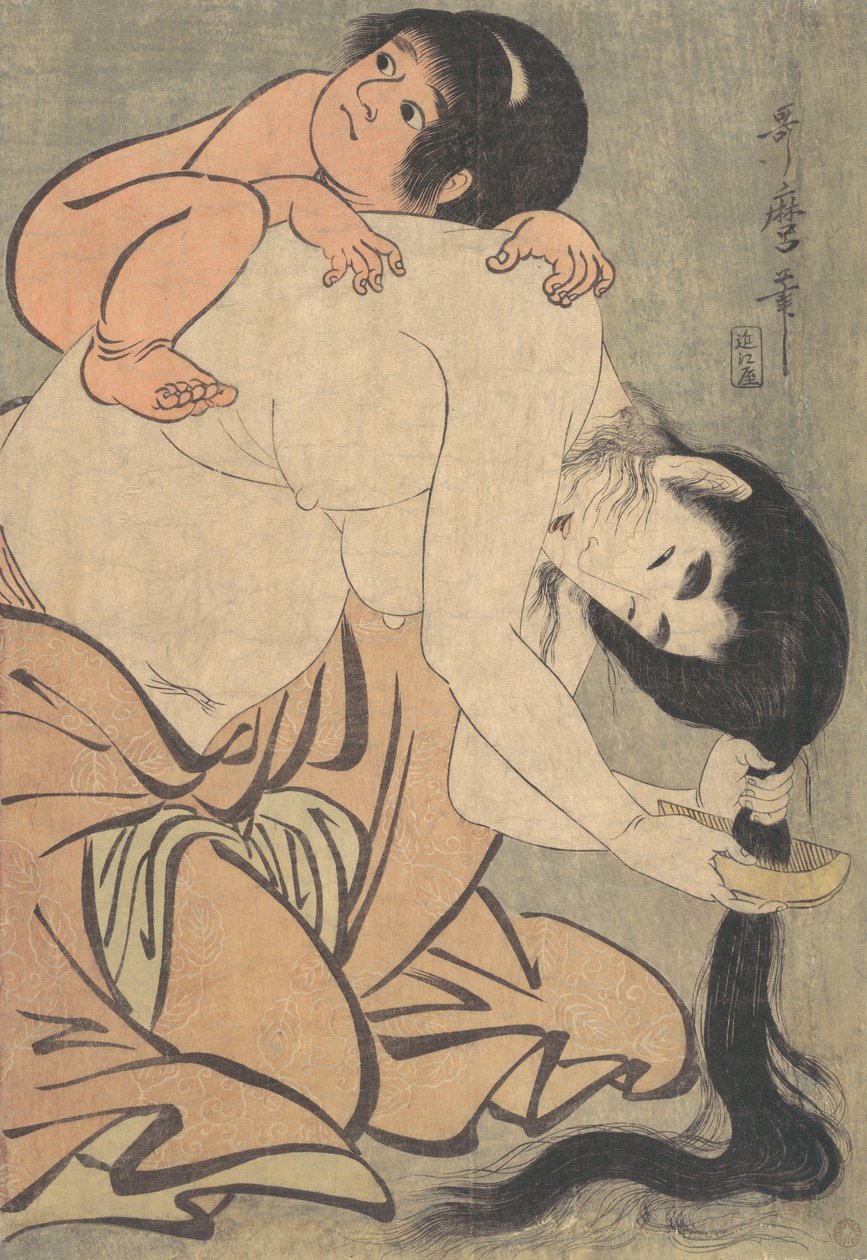 Yamauba Peinando Su Cabello, y Kintoki, ca. 1801 de Kitagawa Utamaro