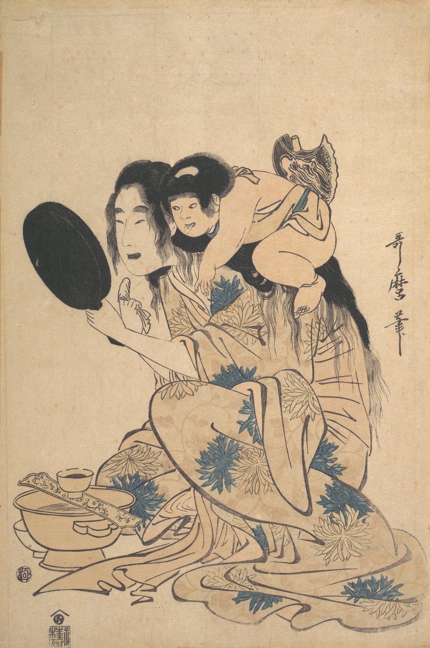 Yamauba ennegreciendo sus dientes y Kintoki de Kitagawa Utamaro