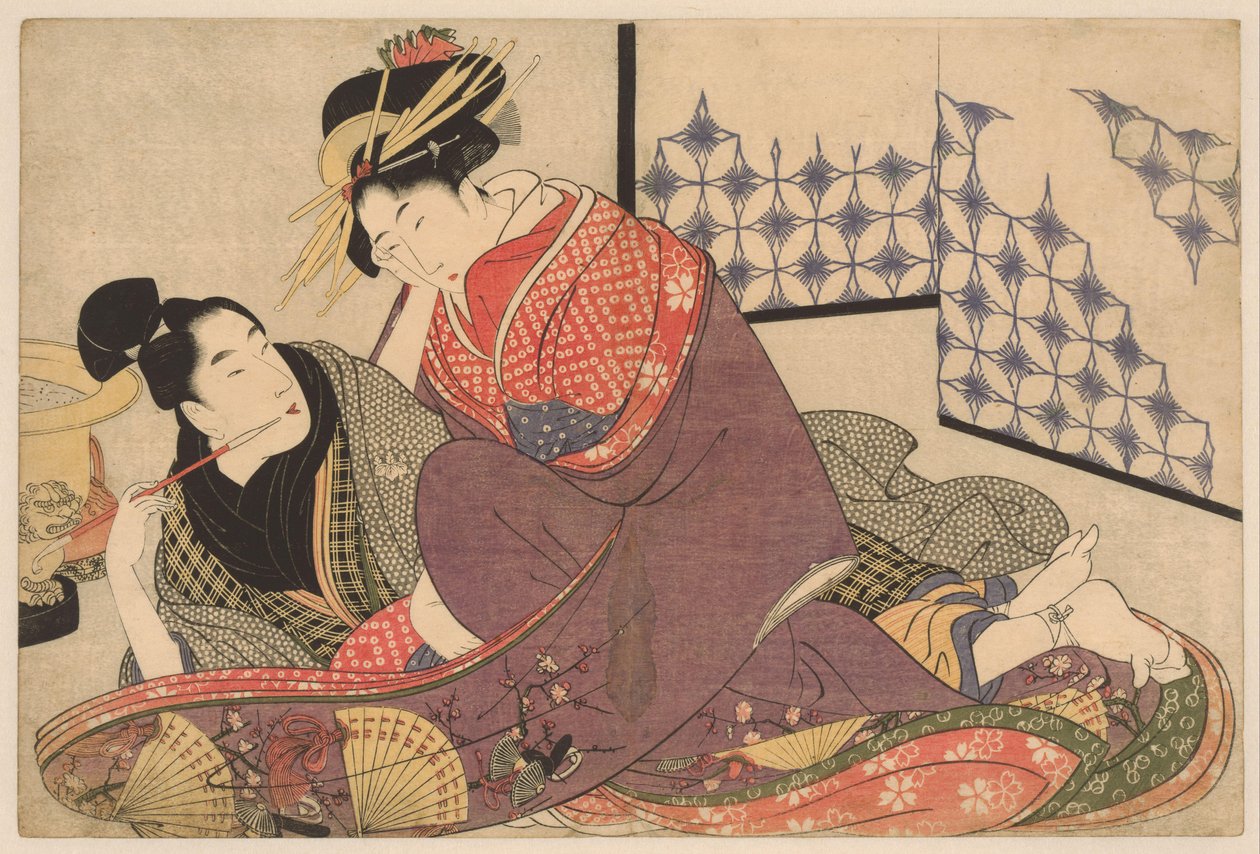 Joven fumando con una cortesana Jonge hombre conoció a la cortesana Negai no itoguchi (título de la serie) de Kitagawa Utamaro