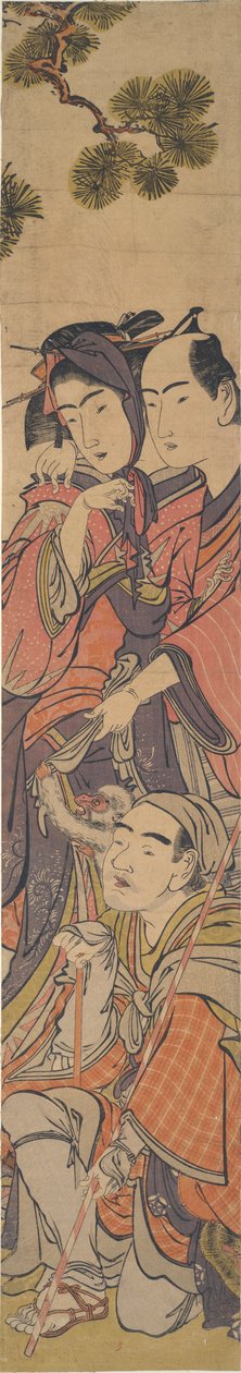 ¿Oshun y Dembei jugando con el mono en Yojir? de Kitao Masanobu