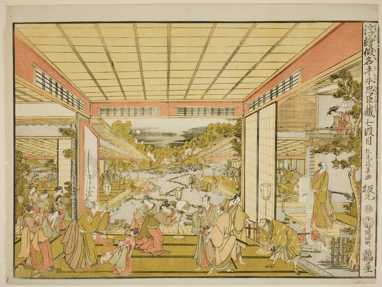 Acto VII (Shichidanme), de la serie "Imágenes en Perspectiva del Almacén de Retenedores Leales (Uki-e kanadehon Chushingura)" de Kitao Masayoshi