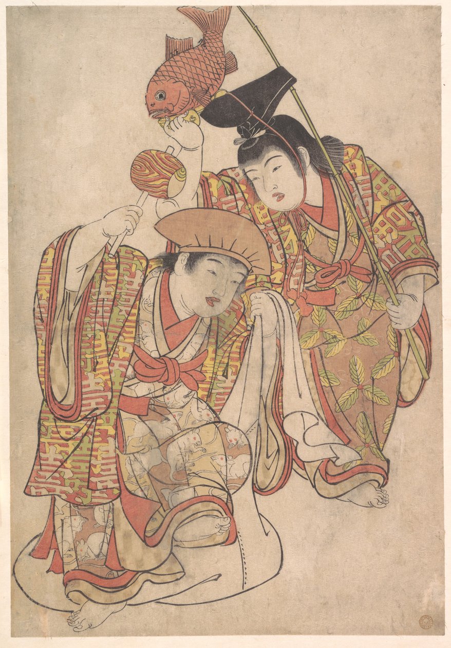 Niños disfrazados de Daikoku y Ebisu de Kitao Shigemasa
