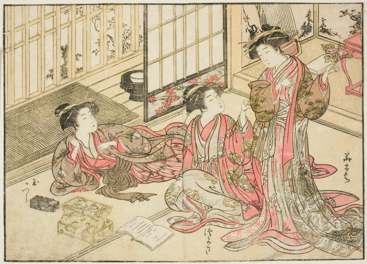Cortesanas de Kado Daikokuya, del libro "Espejo de Mujeres Hermosas de los Barrios de Placer," vol. 2 de Kitao Shigemasa