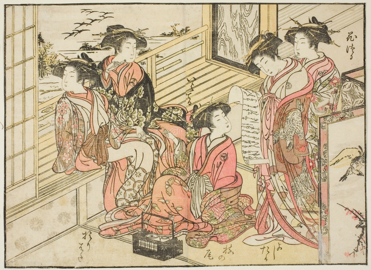 Cortesanas de Okamoto, del libro "Espejo de mujeres hermosas de los barrios de placer (Seiro bijin awase sugata kagami)," vol. 2 de Kitao Shigemasa