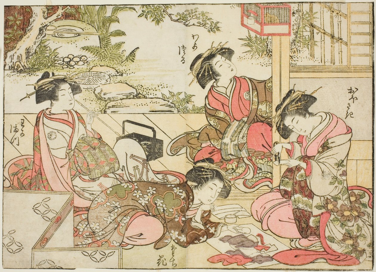 Cortesanas de Otawaraya, del libro "Espejo de mujeres hermosas de los barrios de placer (Seiro bijin awase sugata kagami)," vol. 2 de Kitao Shigemasa