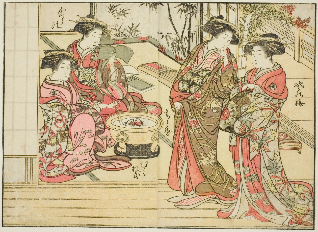 Cortesanas de Otawaraya, del libro "Espejo de mujeres hermosas de los barrios de placer," vol. 2 de Kitao Shigemasa