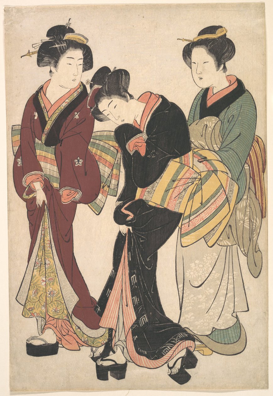 Dos geishas y una criada de Kitao Shigemasa