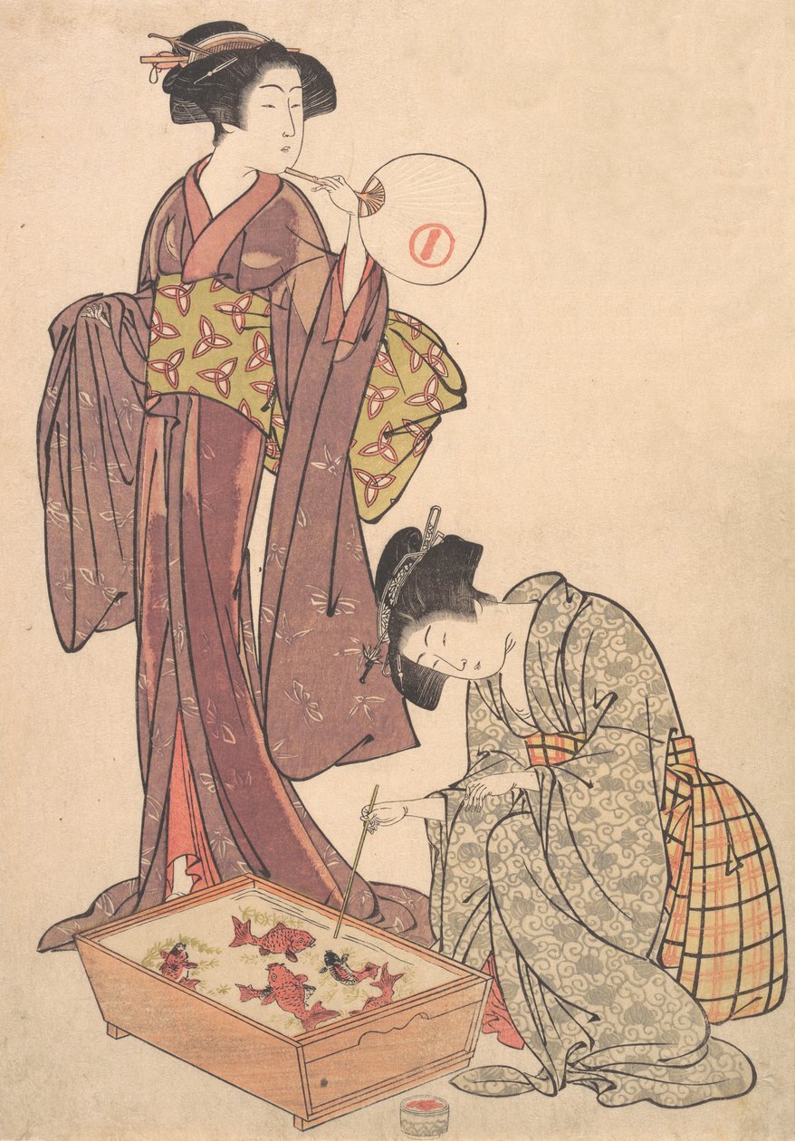 Dos Mujeres Alimentando Peces, 1739-1820 de Kitao Shigemasa