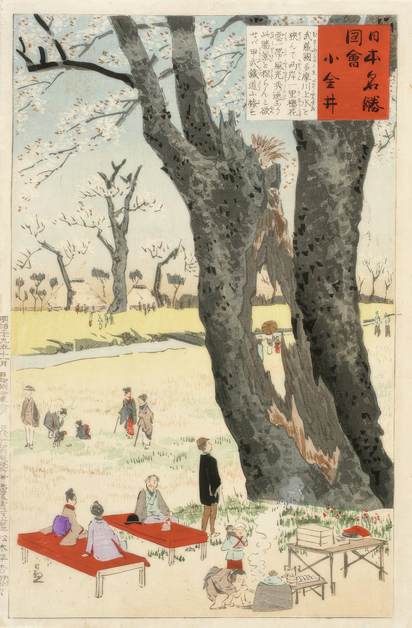 Koganei, flores de cerezo de Kiyochika Kobayashi