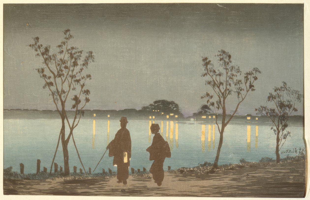 Noche en el río Sumida de Kiyochika Kobayashi