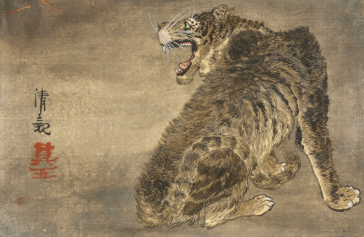 Tigre y relámpago de Kiyochika Kobayashi