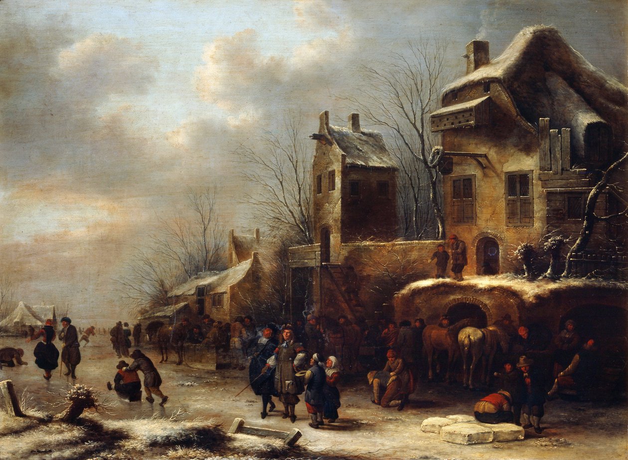 Pista de patinaje en un río, 1665 de Klaes Molenaer