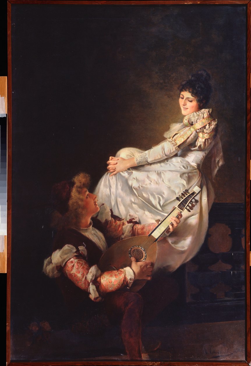 Una canción de amor (Una canción de amor) - Pintura de Klavdi Stepanovich Stepanov (1854-1910), óleo sobre lienzo de Klavdi Petrovich Stepanov
