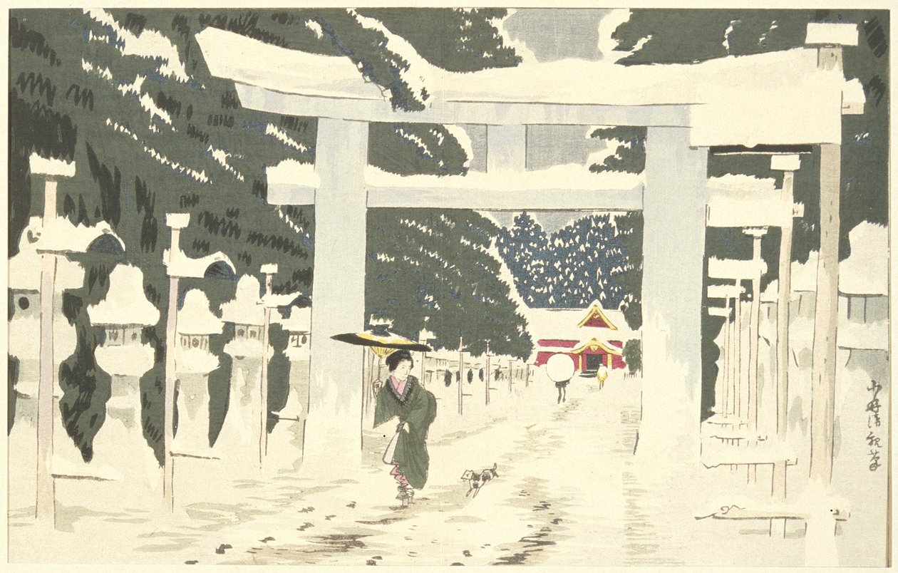 Fuerte nevada en el santuario Tōshōgū de Ueno de Kobayashi Kiyochika