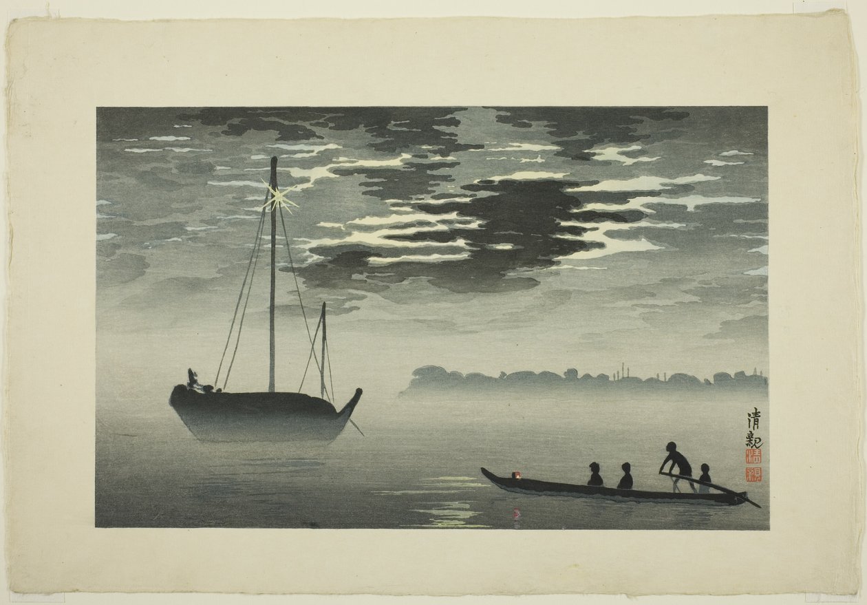 Luz de luna a través de las nubes en la costa de Haneda de Kobayashi Kiyochika