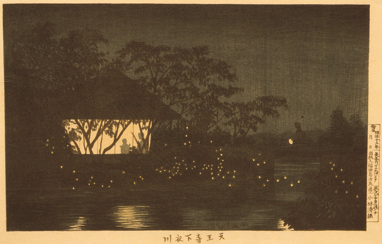 El río Koromo bajo el templo Tennōji de Kobayashi Kiyochika