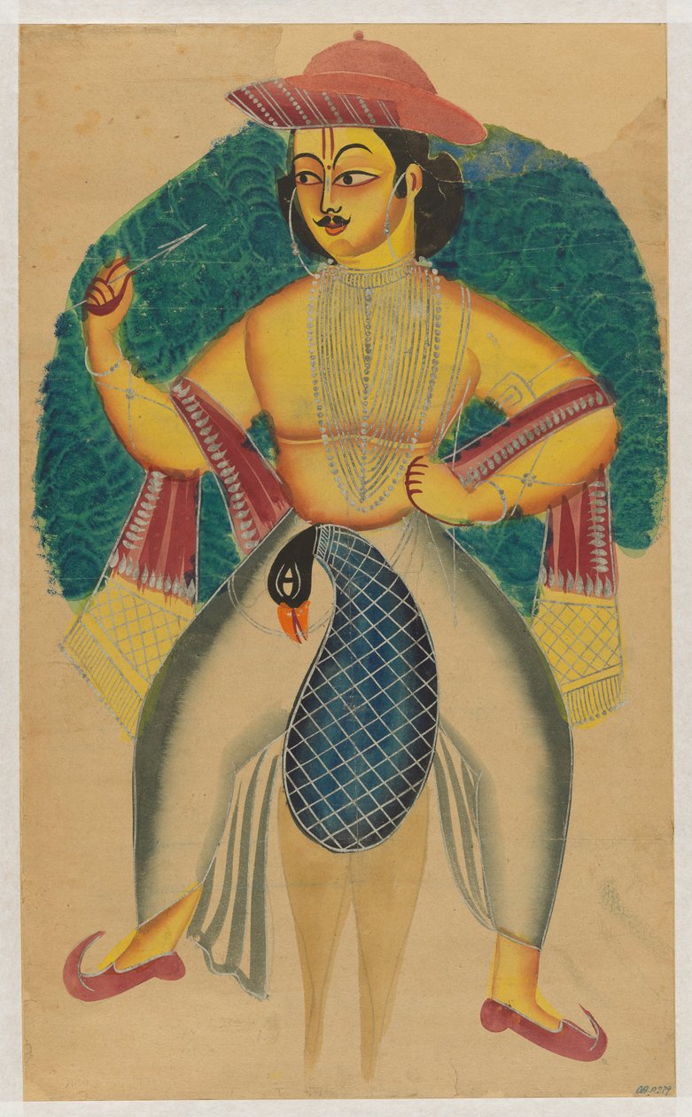 Skanda en su pavo real de Kolkata (Calcutta) Kalighat