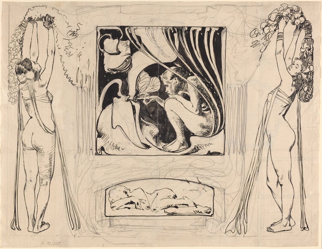 Alegoría del verano, en o después de 1896 (dibujo a pluma y tinta) de Koloman Moser