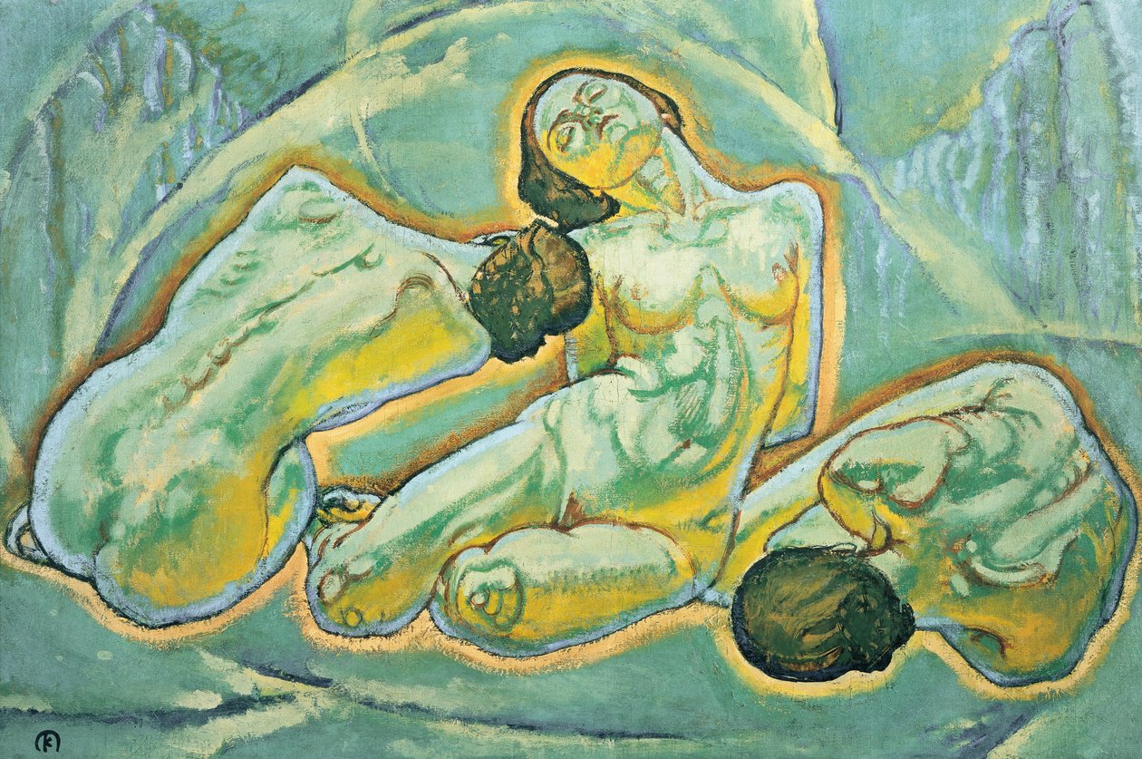 Drei kauernde Frauen - Tres mujeres agachadas ... (pintura sobre lienzo) de Koloman Moser