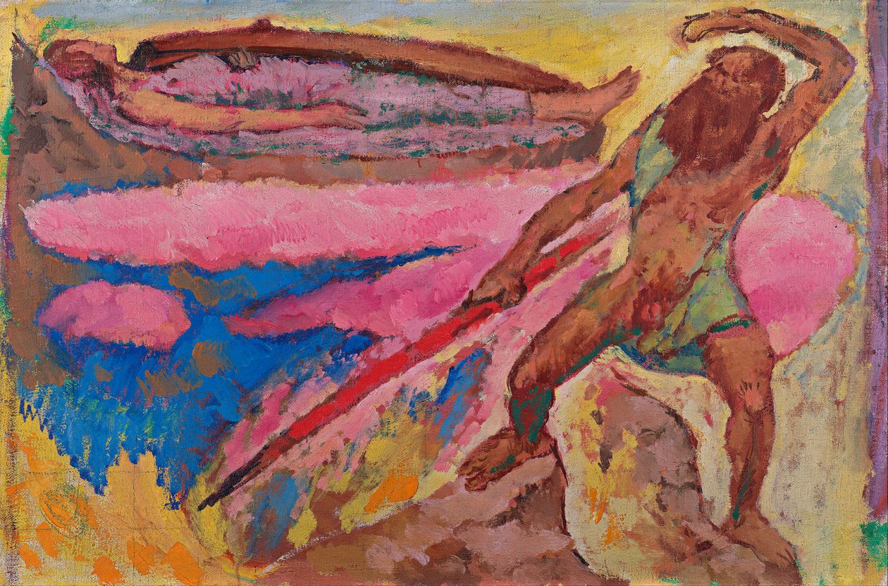 El dios Odín (Wotan) y Brunnhilde - Pintura de Koloman Moser (1868-1918), hacia 1916, óleo sobre lienzo - Wotan y Brunnhilde - Óleo sobre lienzo de Koloman Moser (1868-1918), ca 1916 - 50,5x75,2 cm - Museo Leopoldo, Viena de Koloman Moser