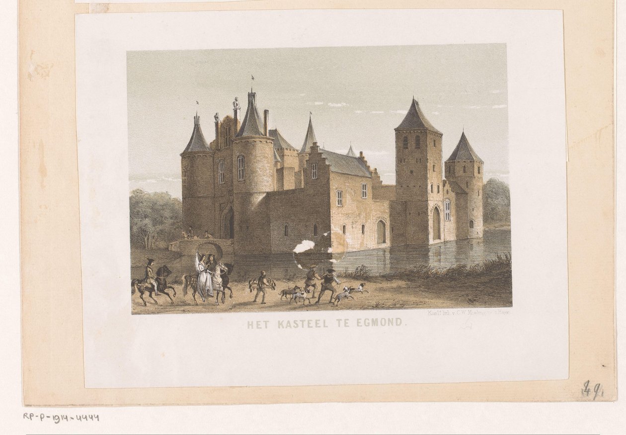 Vista del castillo de Egmond El castillo de Egmond (título sobre el objeto) de Koninklijke Nederlandse Steendrukkerij van C.W. Mieling