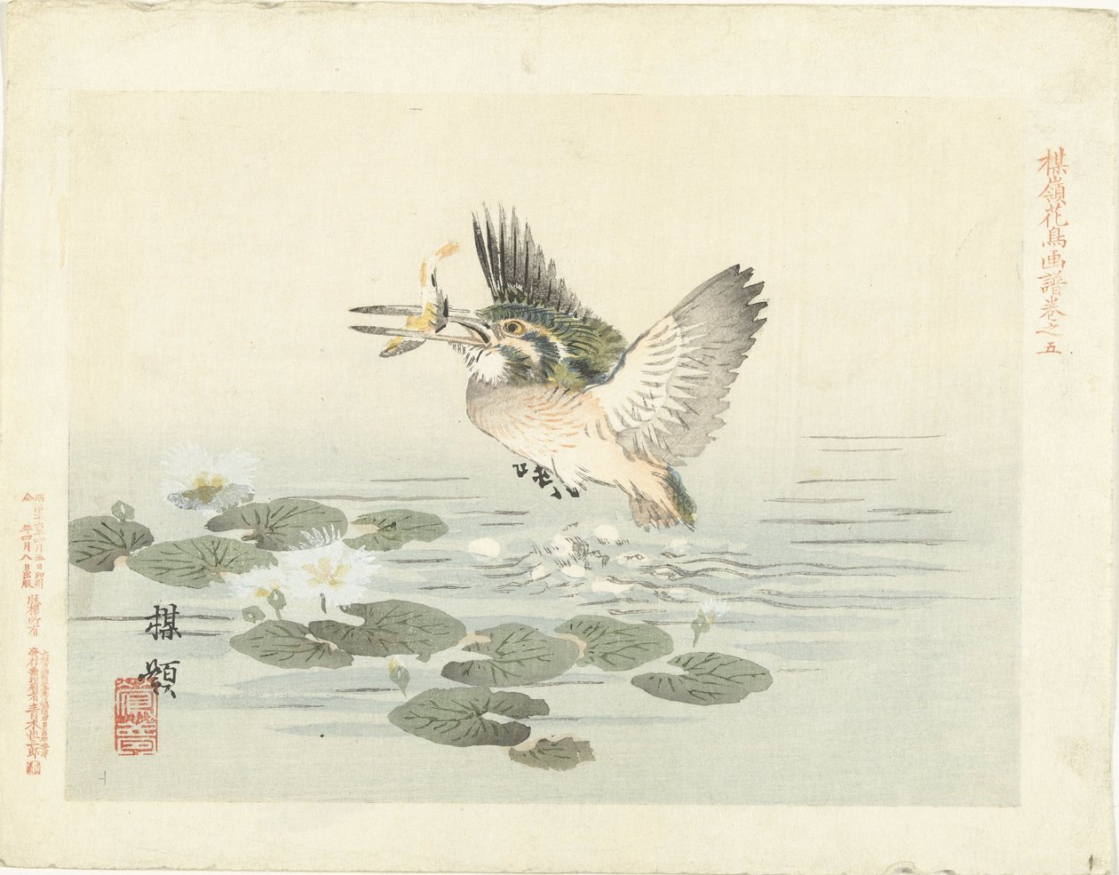 Martín pescador Bosquejos de flores y pájaros de Bairei (título de la serie) Barei kacho gafu (título de la serie sobre el objeto) de Kono Bairei