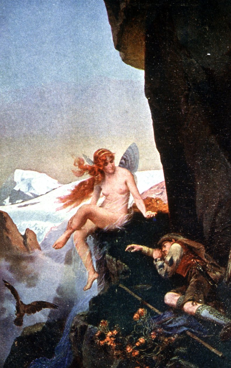 Hada en los Alpes suizos, c. 1910 (ilustración) de Konrad Dielitz