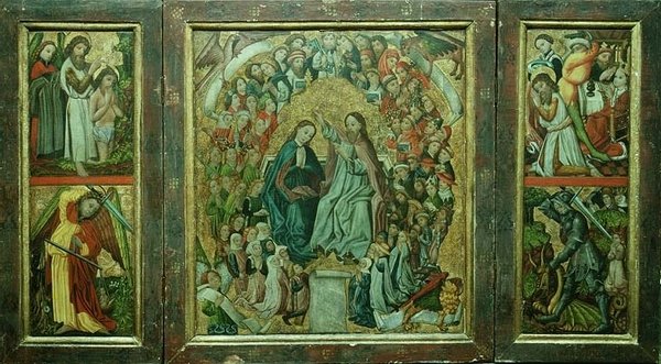 Coronación de la Virgen; Bautismo de Cristo; Muerte de San Juan Bautista; San Jorge matando al dragón (tríptico) de Konrad von Friesach