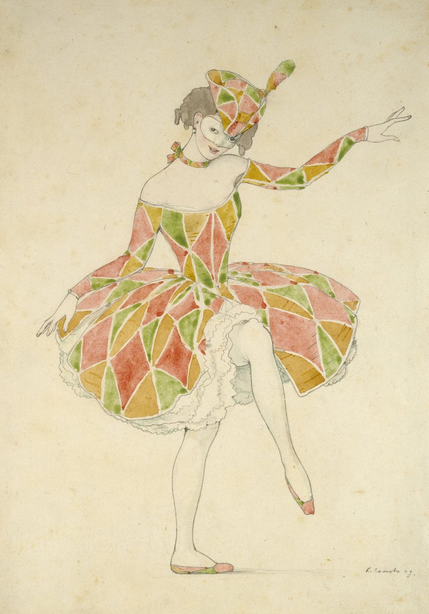 Diseño para el traje de Columbina de Anna Pavlova en 