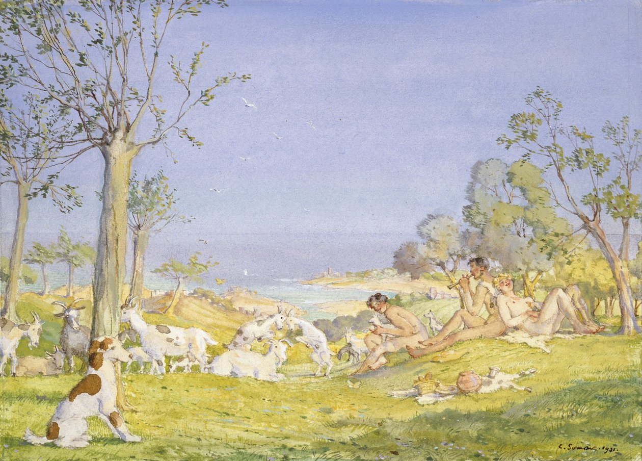 Paisaje con pastores y cabras, 1931 de Konstantin Andreevic Somov