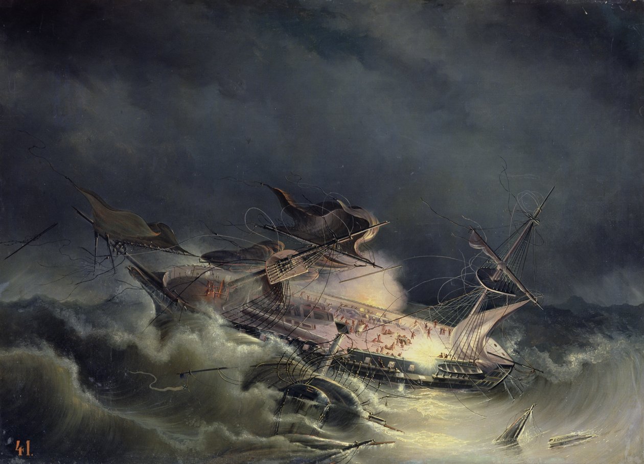 El desastre del transatlántico Ingermanland en Shagerrake cerca de Noruega el 30 de agosto de 1842, 1843 de Konstantin Vassilyevich Krugovikhin