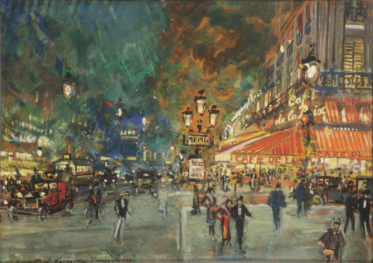 Plaza de la Ópera con Café de la Paix de noche, París de Konstantin Alekseevich Korovin