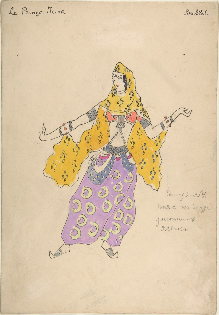 Chica polovtsiana. Diseño de vestuario para la ópera Príncipe Igor de A. Borodin, 1909 de Konstantin Alekseevich Korovin