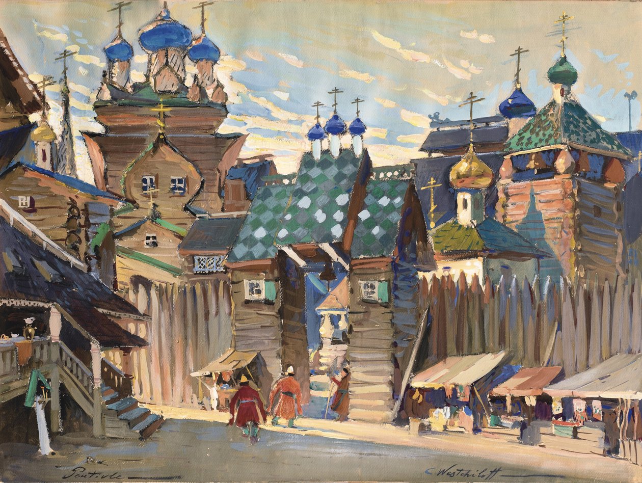 Plaza del Mercado. Diseño de escenario para la ópera Príncipe Igor de A. Borodin de Konstantin Alexandrovich Veshchilov