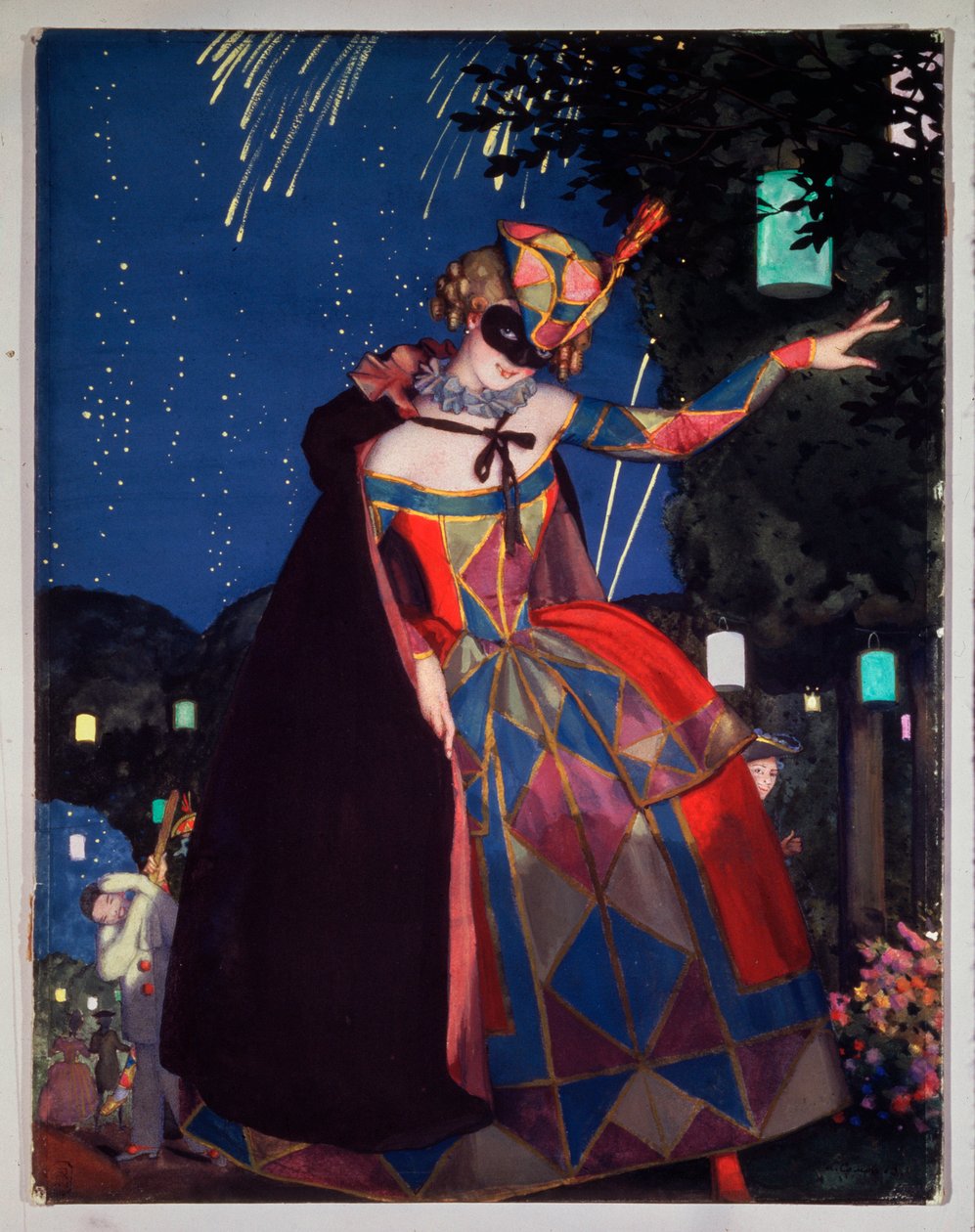 El lenguaje de Colombine. Obra de Konstantin (Constantin) Andreyevich Somov (1869-1939), acuarela y gouache sobre cartón de Konstantin Andreevic Somov