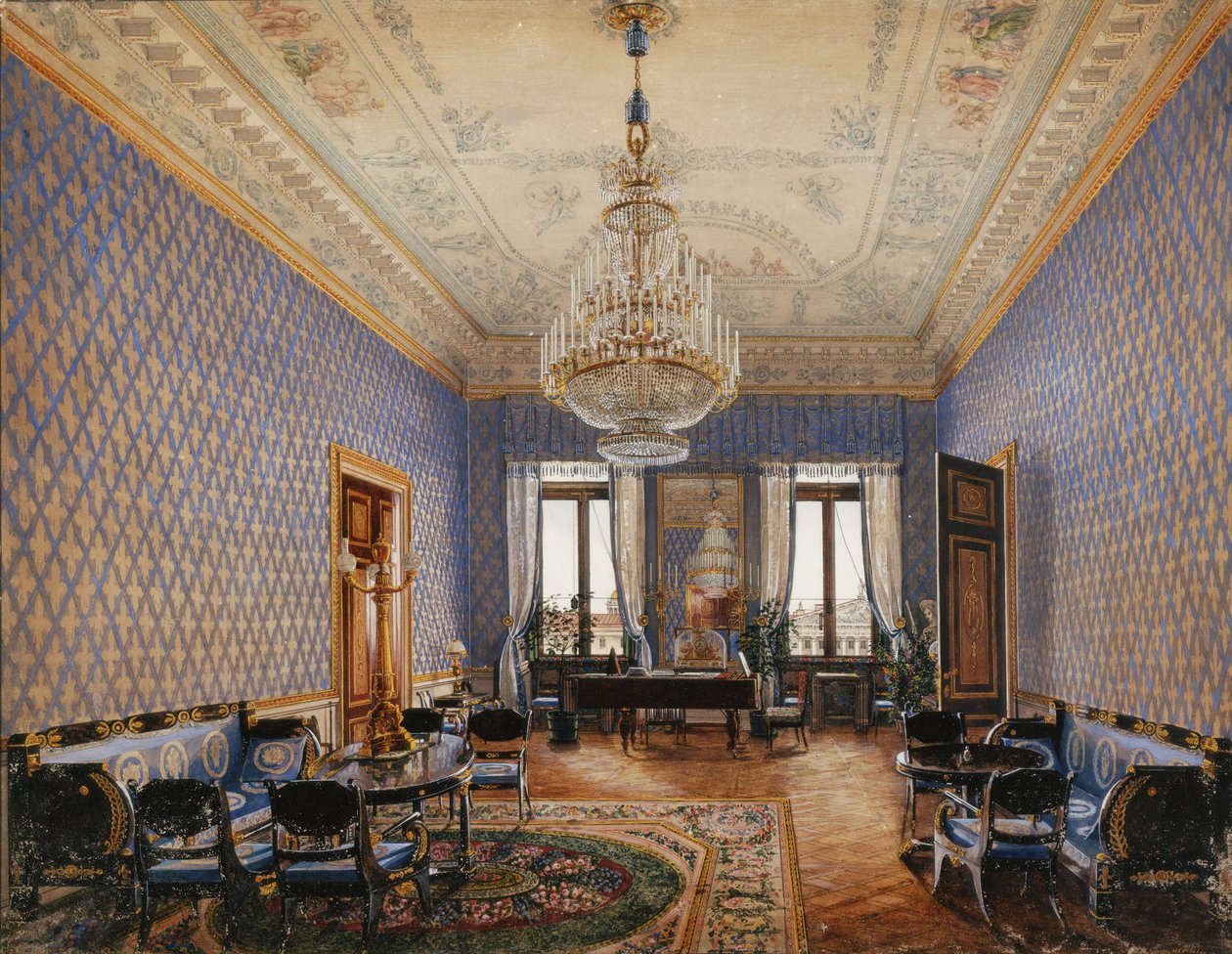 Interiores del Palacio de Invierno. El salón de la Gran Princesa María Nikolayevna, 1837 de Konstantin Andreyevich Ukhtomsky