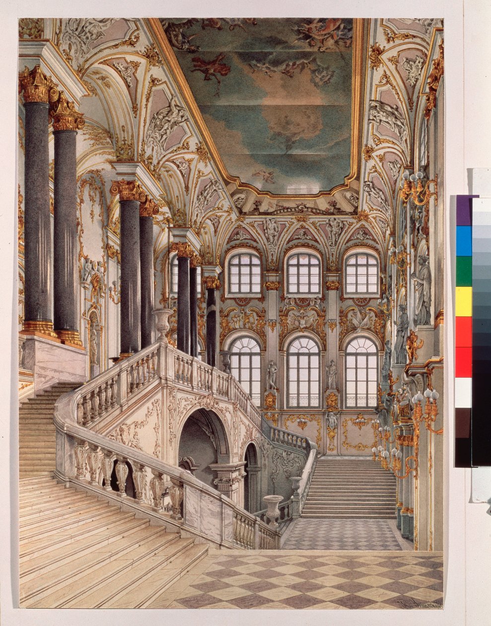 La Gran Escalera del Palacio de Invierno, también conocida como la Escalera del Embajador o la Escalera de Jordan - Obra de Konstantin Andre de Konstantin Andreyevich Ukhtomsky
