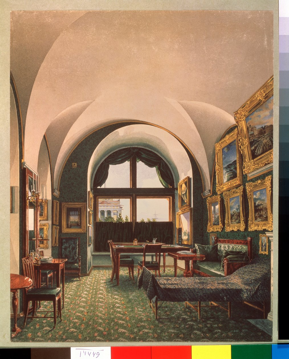 El pequeño estudio del emperador Nicolás I en el Palacio de Invierno de San Petersburgo - Obra Konstantin Andreyevich Ukhtomsky (Constantin Oukhtomsky) (1818 -1881), agua de Konstantin Andreyevich Ukhtomsky