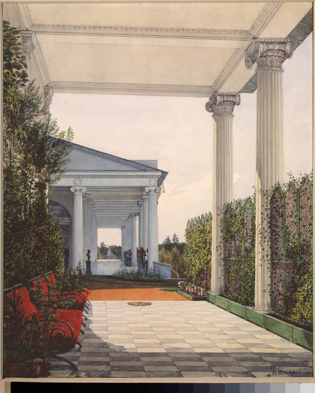 Vista de la Columnata de la Cámara de la Emperatriz María Alexandrovna en el Gran Palacio de Tsarkoye Selo - Obra de Konstantin Andreyevich U de Konstantin Andreyevich Ukhtomsky