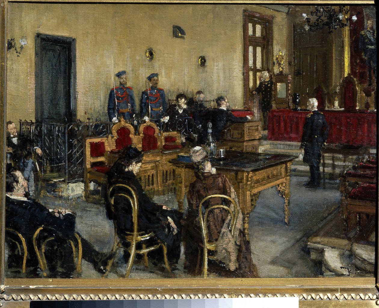 Esperando Un Veredicto. Pintura de Konstantin Apollonovich Savitsky (1844-1905), óleo sobre lienzo de Konstantin Apollonovich Savitsky