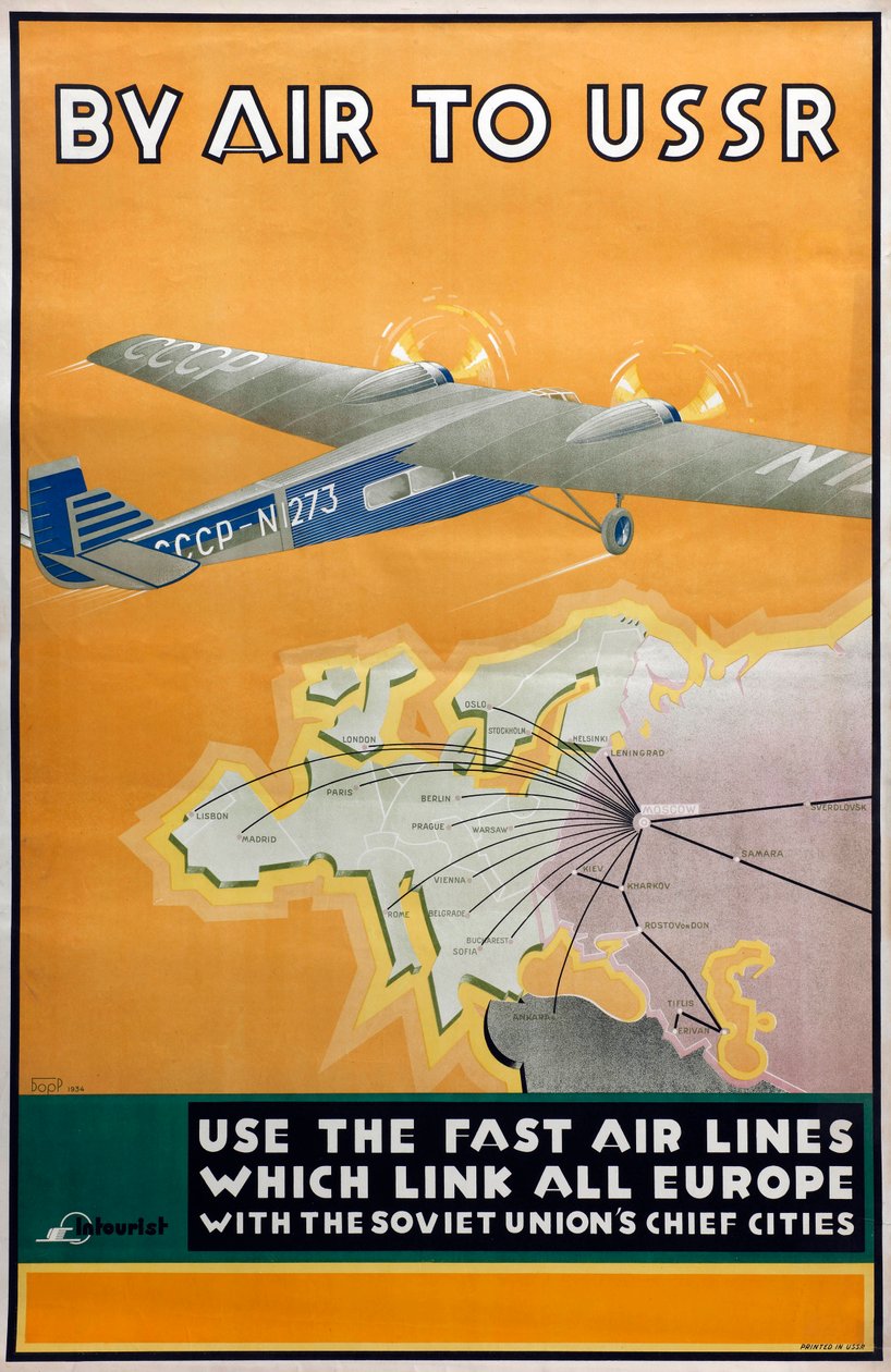 Por aire a la URSS, cartel de la compañía Intourist, 1934 de Konstantin Bor Ramensky